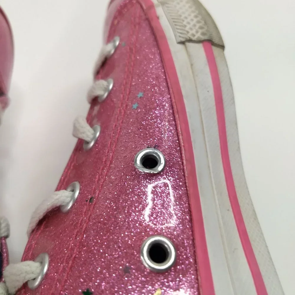 pink Sparkle Galaxy Glitter Star Converse Size US 2 Youth Girls Fun Colorful